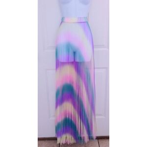 Sheer Pastel Rainbow Pleated Maxi Skirt